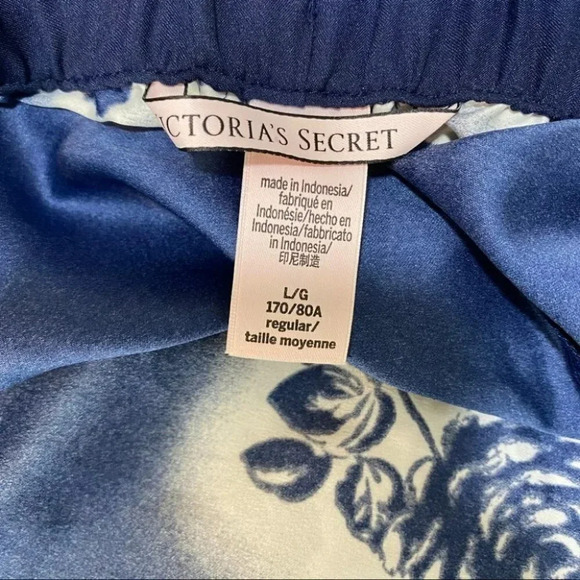 Victoria Secrets L blue/green floral drawstring satin PJ bottoms - Picture 6 of 7